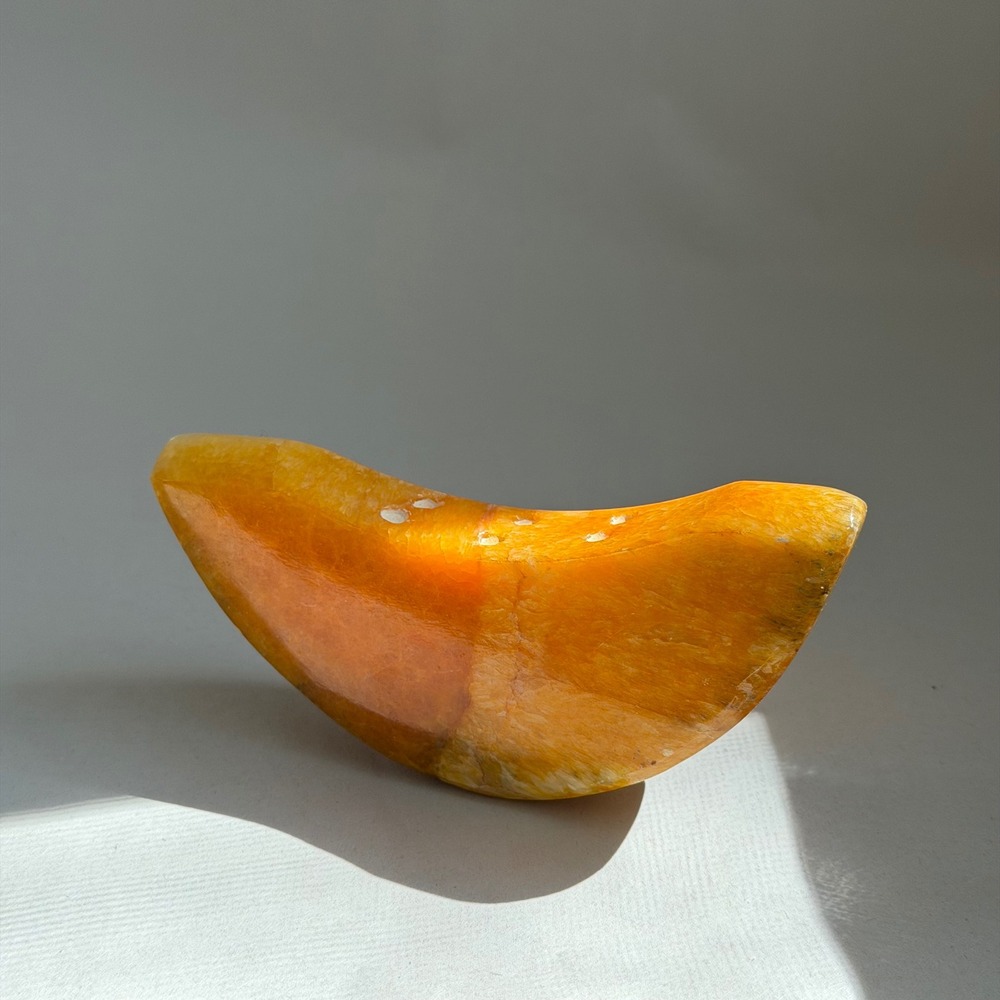 Orange Calcite Melon Slice Carving Polished Crystal Sculpture Boho Altar‎ 5in